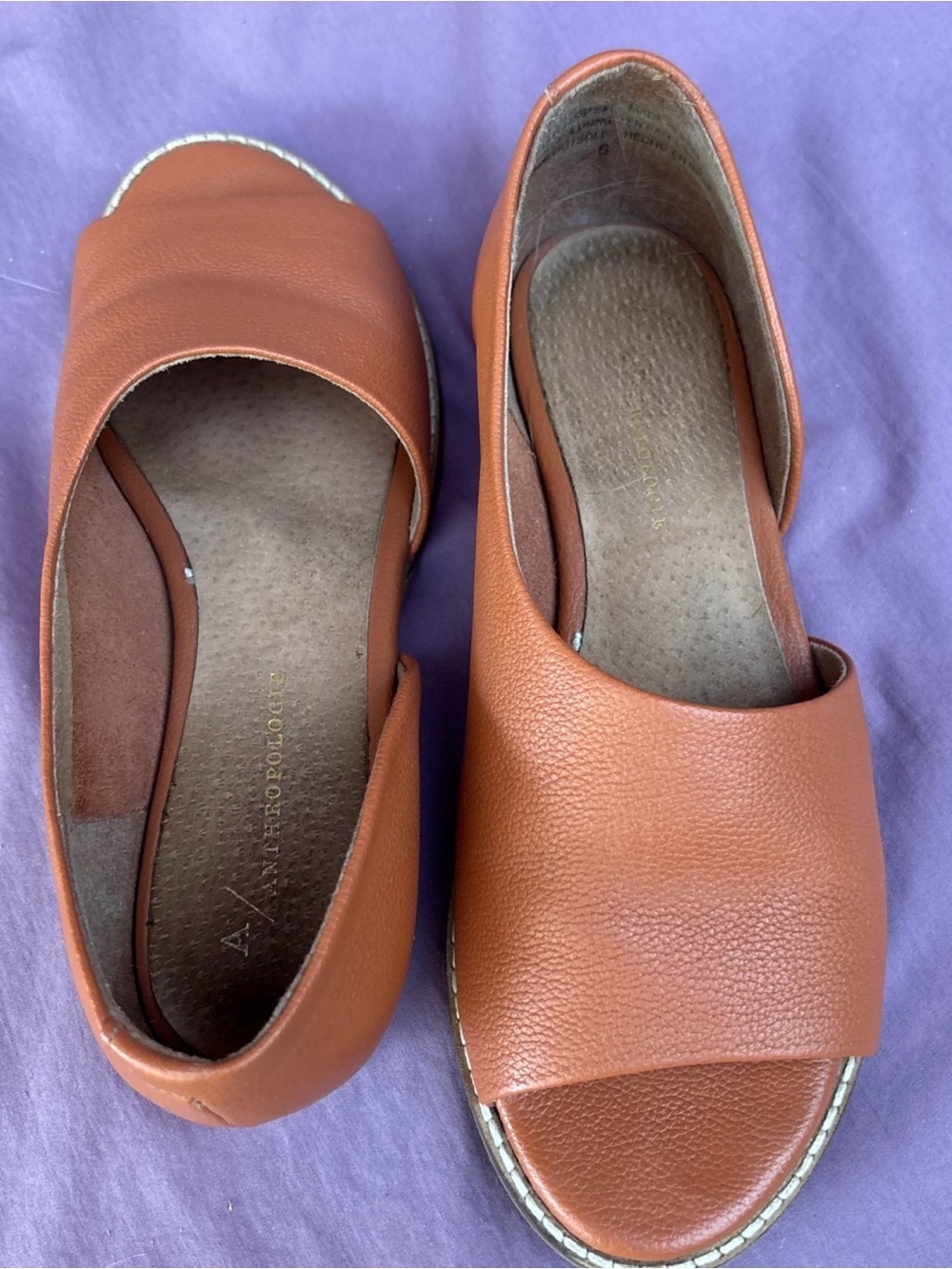 Anthropologie VALENCIA COGNAC Leather Peep-toe d-Orsay slip-on shoes 6 neutral - Picture 7 of 10